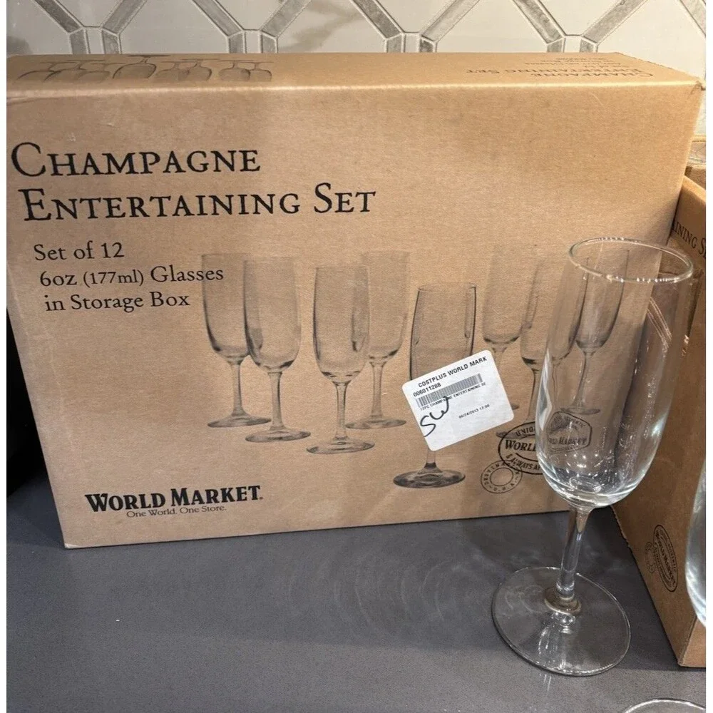 World Market 12pc Champagne Glasses Entertaining Set in Storage Box 8
